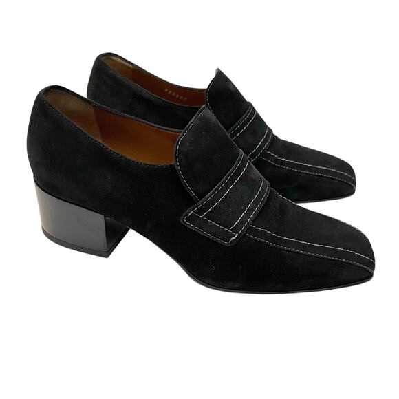 Aquatalia Womens Carmeline Suede Loafers 8M Black Square Toe Block Heel Slip Ons - Picture 1 of 10